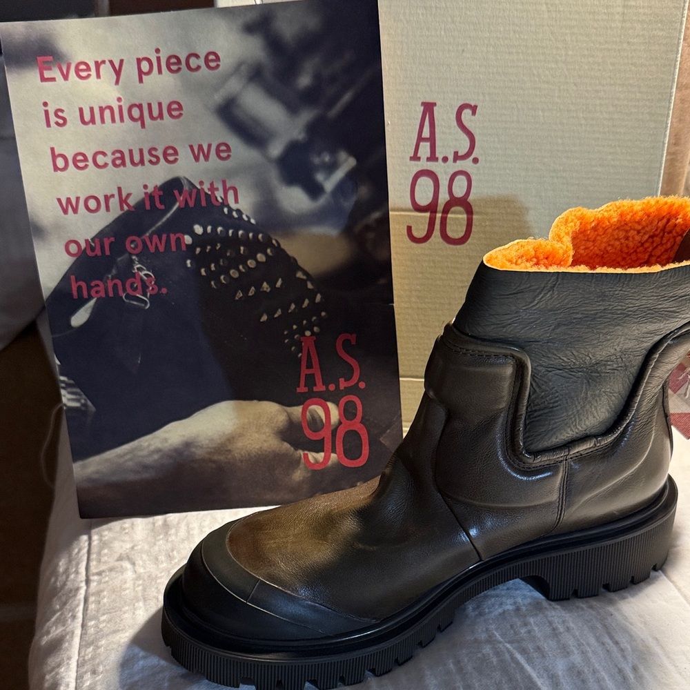 A.S.98 Black Ankle Boots with Vibrant Orange Interior
